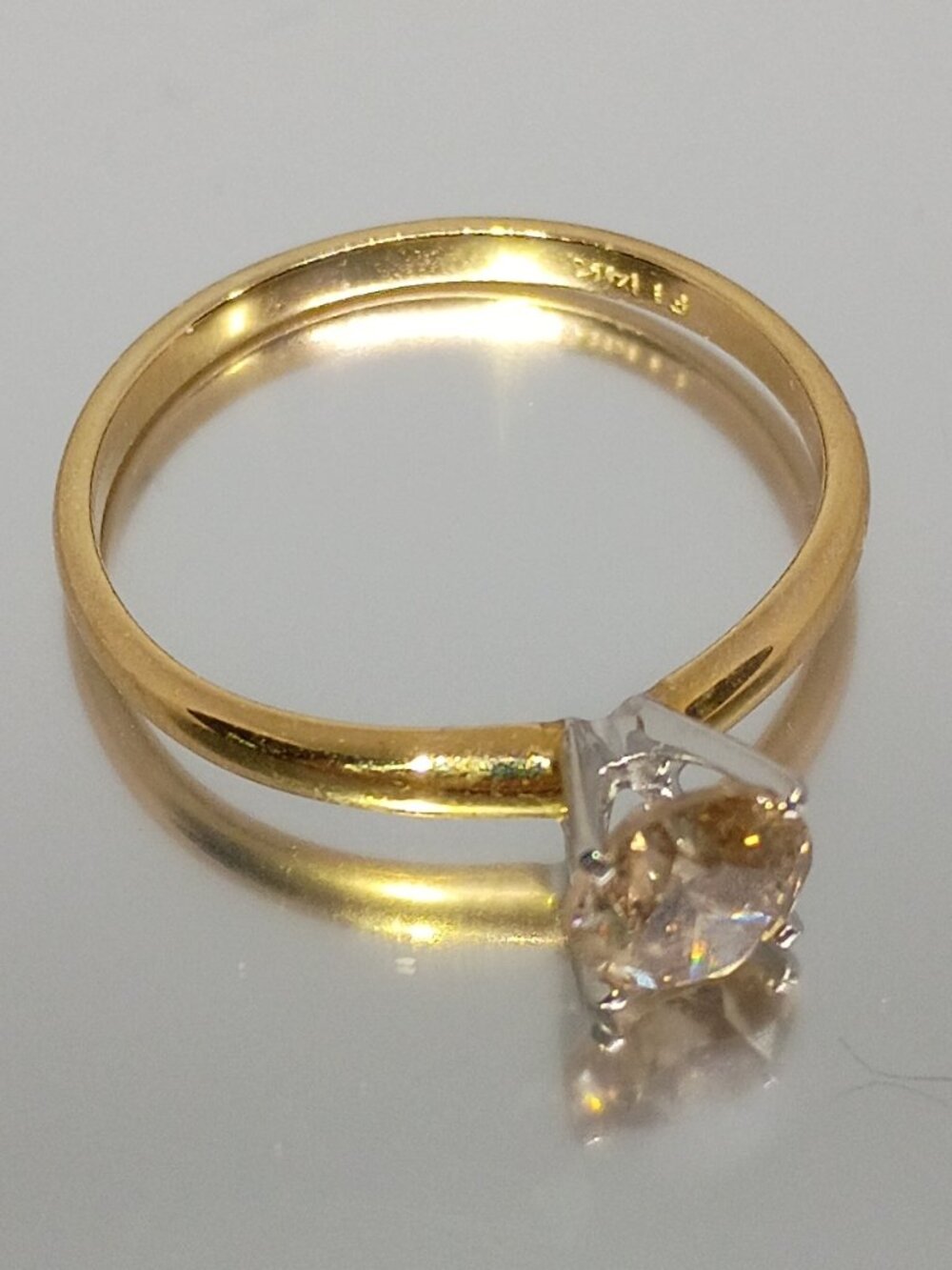 14Kt Two-Tone Gold Full-Carat Solitaire Champagne Diamond Ring - Picture 6 of 8